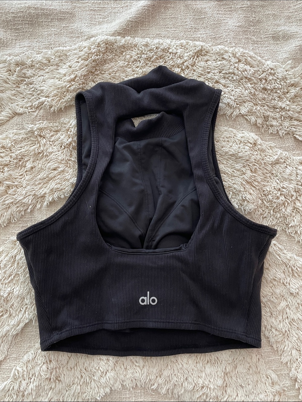 ALO Yoga Black Ribbed Racerback Crop Top goddess cropped size small